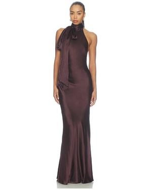 Courtney Zheng Silk Satin Tie Neck Gown - Purple
