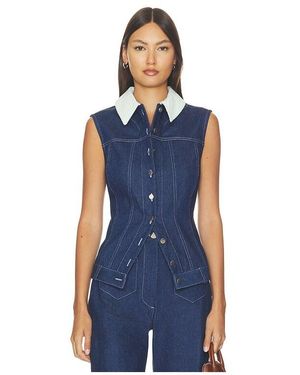 Matthew Bruch Collared Button Down Vest Top - Blue