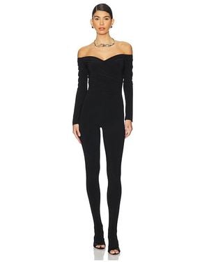 Norma Kamali Off Shoulder Sweetheart Catsuit With Footie - Black