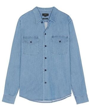 Vince Double Patch Pocket Long Sleeve Shirt - Blue