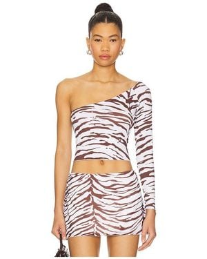 Indah Top Manga Larga Arlo En Color Marrón Talla En - Blanco
