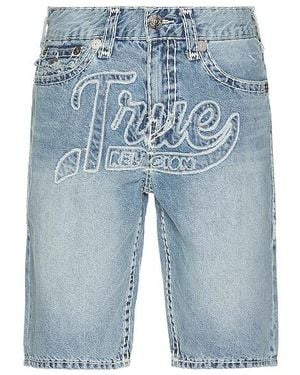 True Religion Fray Graphic Bobby Super T Denim Shorts - Blue