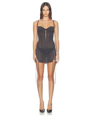 HAELO Laced Chevron Layered Mini Dress - Black