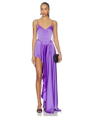 David Koma Open Leg Asymmetric Satin Gown - Purple