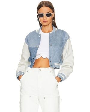 EB DENIM Cropped Varsity Jacket - Blue