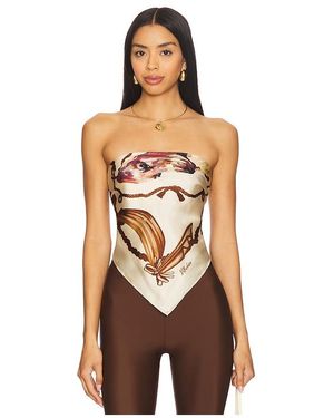 Milkwhite Silk Printed Scarf Top - Multicolour