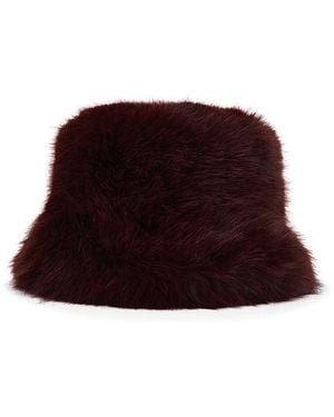 Jocelyn Oversized Faux Fur Bucket Hat - Red