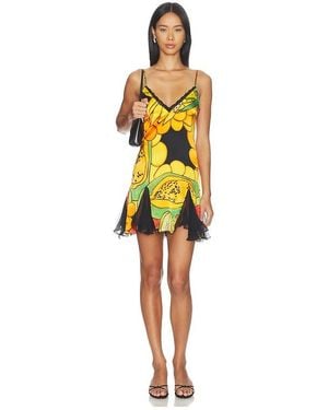 Donde Esteban Frutas Silk Satin Lace Mini Dress - Yellow