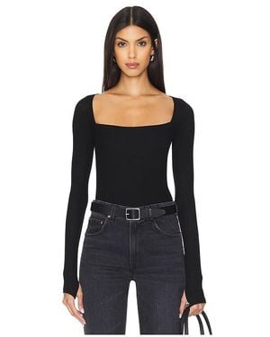Michael Lauren Kaleb Long Sleeve W/ Square Neckline Double Layered Top - Black