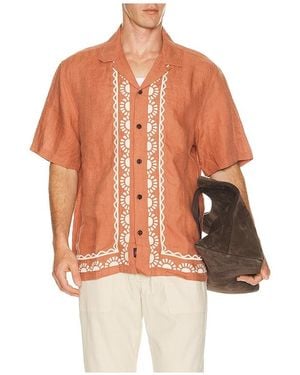 Faherty Short Sleeve Embroidered Shirt - Orange