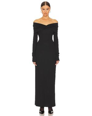 Helsa Matte Jersey Off Shoulder Maxi Dress - Black