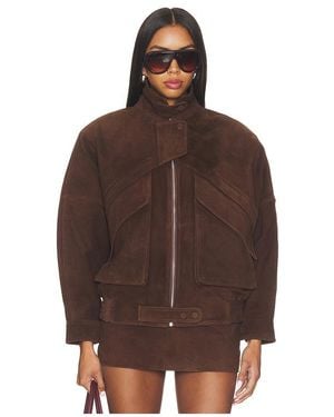 AEXAE Lamb Leather Suede Aviator Jacket - Brown