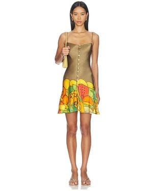 Donde Esteban Frutas Silk Satin Mini Dress - Yellow