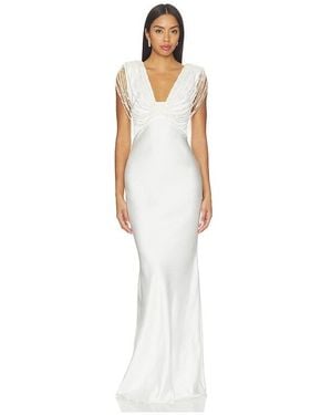 PATBO Liza Satin Embroidery Long Dress - White