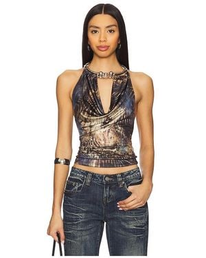 Jaded London Draped Top With Chunky Neck Trim - Blue