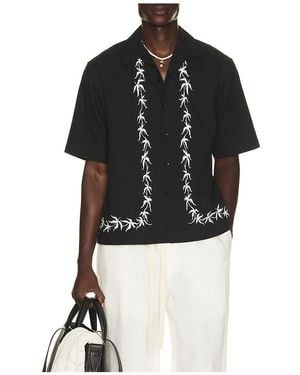 Commas Palm Embroidery Bowling Shirt - Black