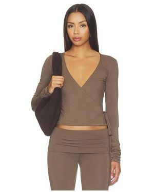 ÉTERNE Soft Jersey Wrap Top - Brown