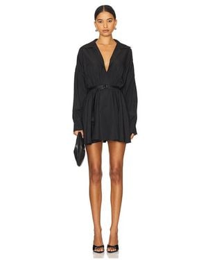 Norma Kamali Oversized Shirt Flared Mini Dress - Black