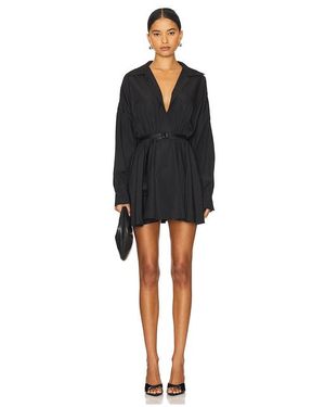 Norma Kamali Oversized Shirt Flared Mini Dress - Black