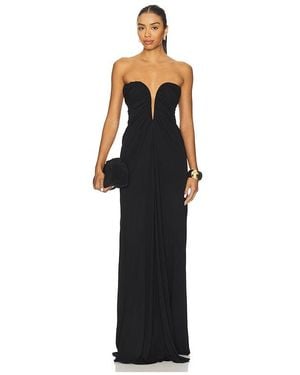 Atlein Bustier Ruched Gown - Black