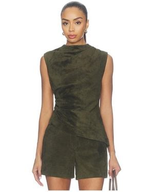 AEXAE Lamb Leather Suede Ruched Top - Green