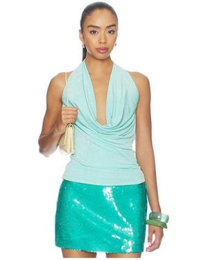 Runaway the Label Athena Halter Deep Plunge Cowl Top - Blue
