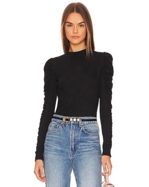 Bobi Shirred Sleeve Turtleneck Top - Black