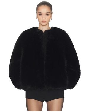 Halo Long Hair Faux Fur Bomber - Black