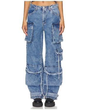 Steve Madden High-Rise Denim Cargo Trousers - Blue