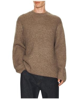 Theory Wool Cotton Long Sleeve Crew Neck Jumper - Brown