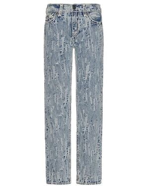 True Religion Distressed Jacquard Ricky Rope Stitch Flap Jeans - Blue