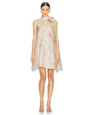 SUSAN FANG Printed Bow Mini Dress - Natural
