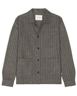Les Deux Layton Pinstripe Mouline Overshirt - Black