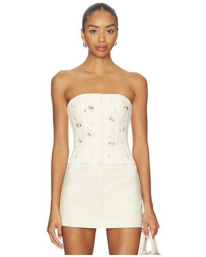 GUIZIO Embellished Twill Corset Top - White