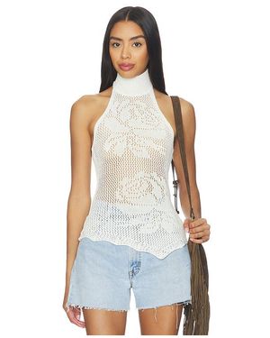 MORE TO COME Stacie Crochet Halter Top - White