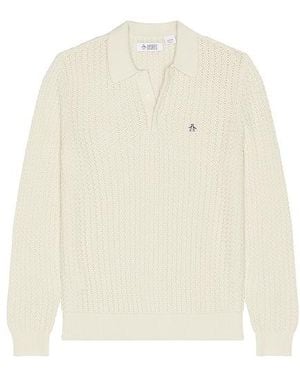 Original Penguin Zig Zag Sitch Long Sleeve Polo - White
