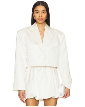WeWoreWhat Cropped Satin Blazer - White
