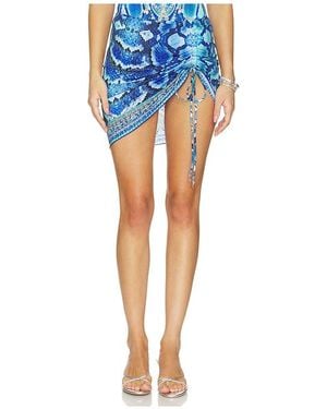 CAMILLA Ruched Short Sarong With Ring Front Trim - Blue