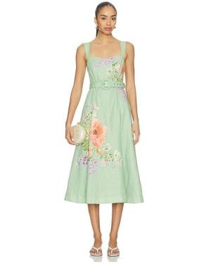 Hemant & Nandita Midi Dress With Buckle Belt - Green