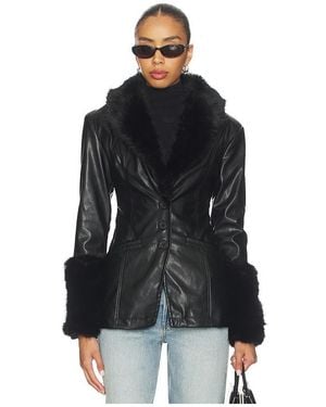 WeWoreWhat Faux Fur Collar Jacket - Black