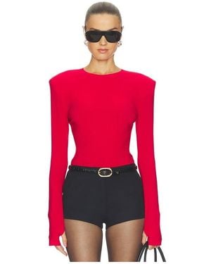 Norma Kamali Shoulder Pad Long Sleeve Crew Top - Red