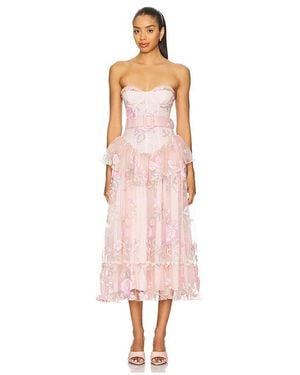 For Love & Lemons Emmeline エンブロイダリーミディドレス - ピンク