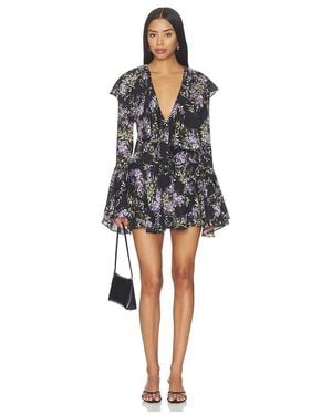 Norma Kamali Long Sleeve Deep V Ruffle Mini Dress - Black