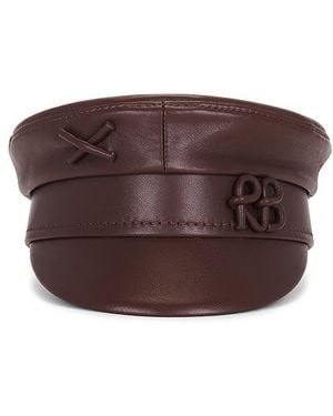Ruslan Baginskiy Monogram Embellished Leather Baker Boy Cap - Brown