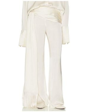 Helsa Satin Trousers With Tie And Fringe - White