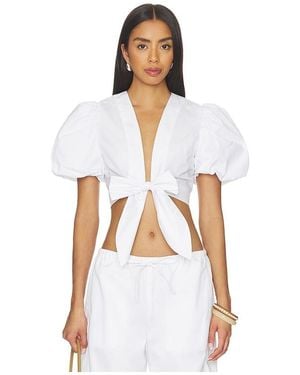 Susana Monaco Poplin Bubble Sleeve Tie Front Top - White