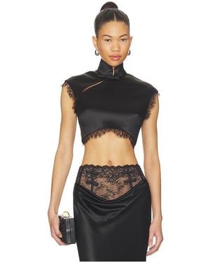 SAU LEE Lila Satin Top En Color Negro Talla (También En 2, 4, 6, 8, 12)