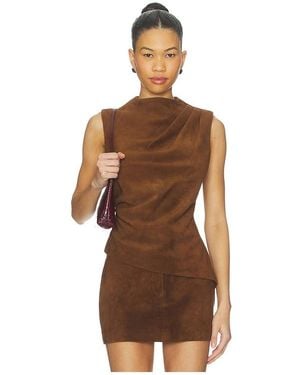 AEXAE X Revolve Leather Suede Ruched Top - Brown