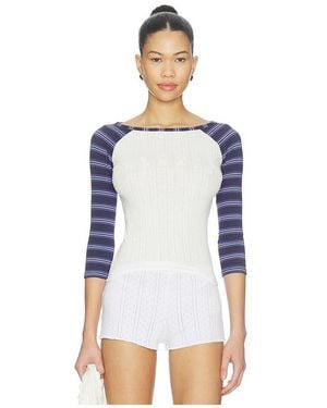 Frankie's Bikinis Game Day Pointelle Baseball Tee - White