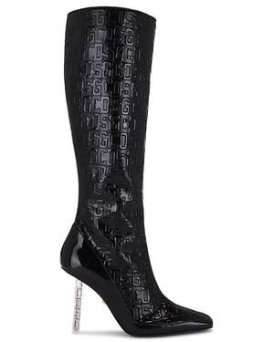 Gcds Patent Monogram Logo Chain Boots - Black